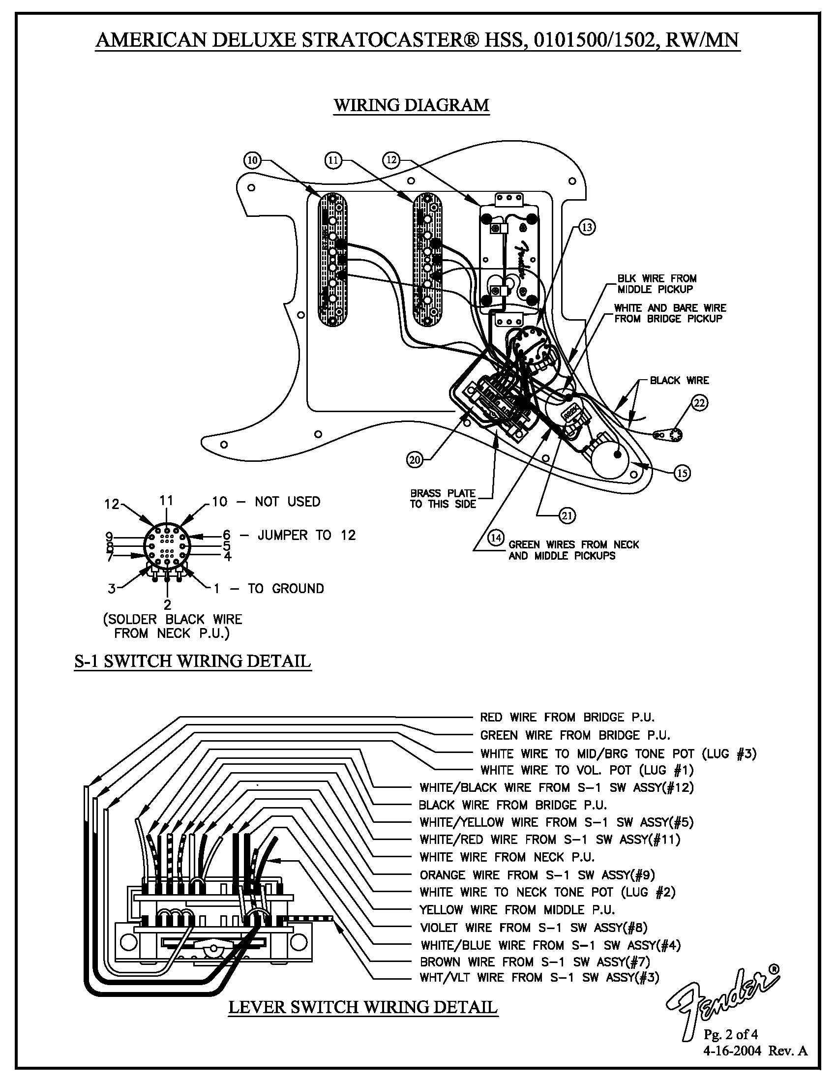 KA-01137 · Customer Self-Service  Fender American Deluxe Stratocaster Wiring Diagram    Fender