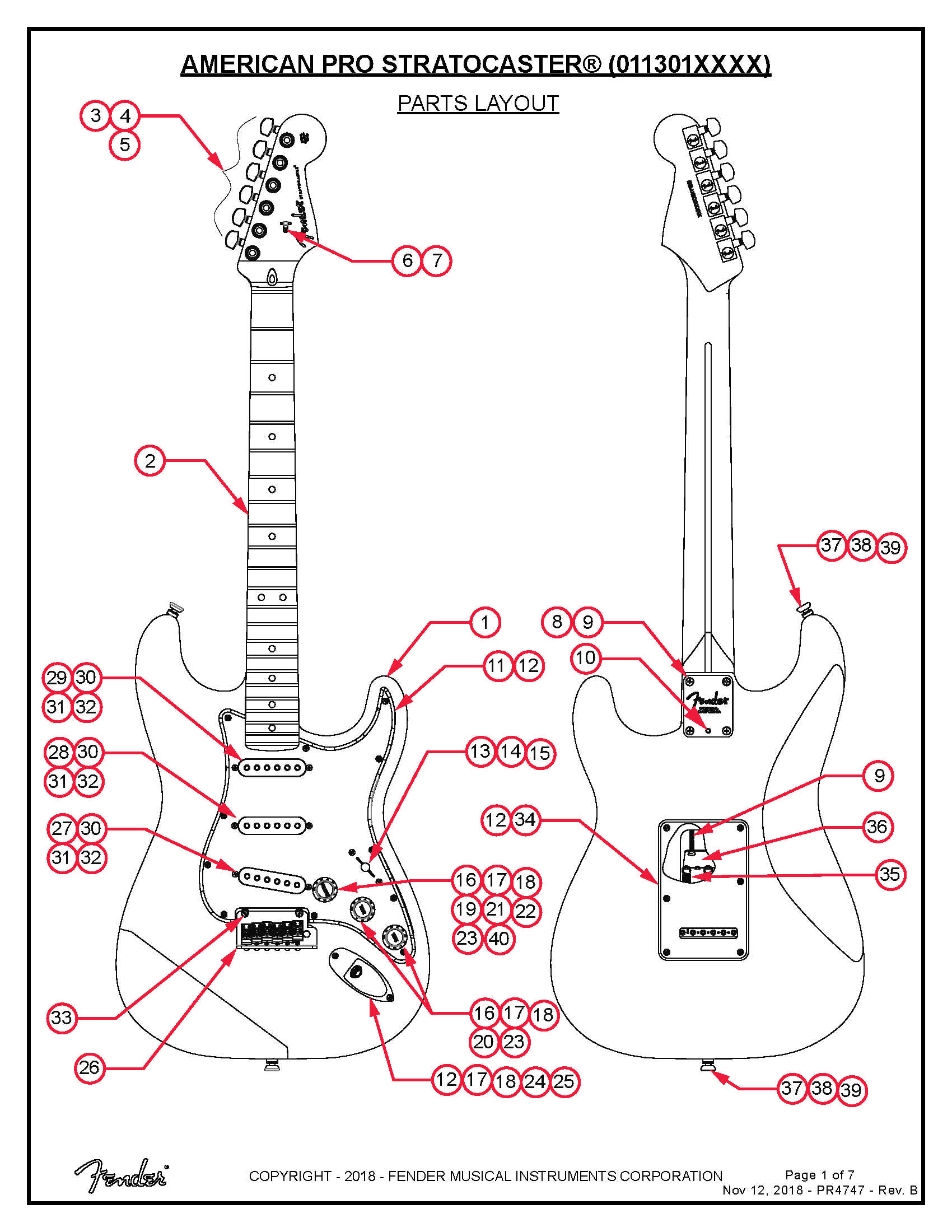 Fender American Pro Stratocaster 011301 Service Manual · Customer Self