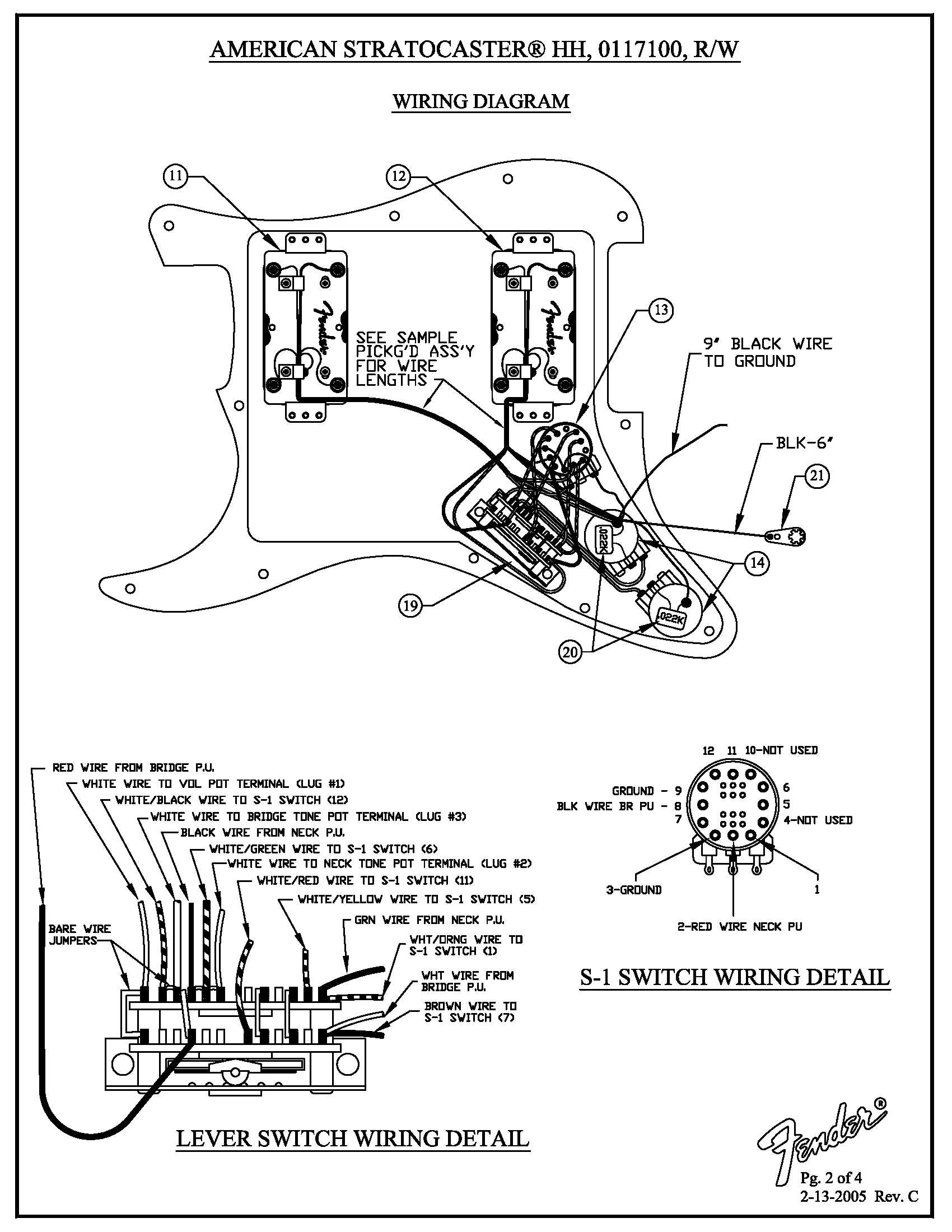 American Standard Stratocaster HH S-1 Wiring Diagram 0117100 · Customer