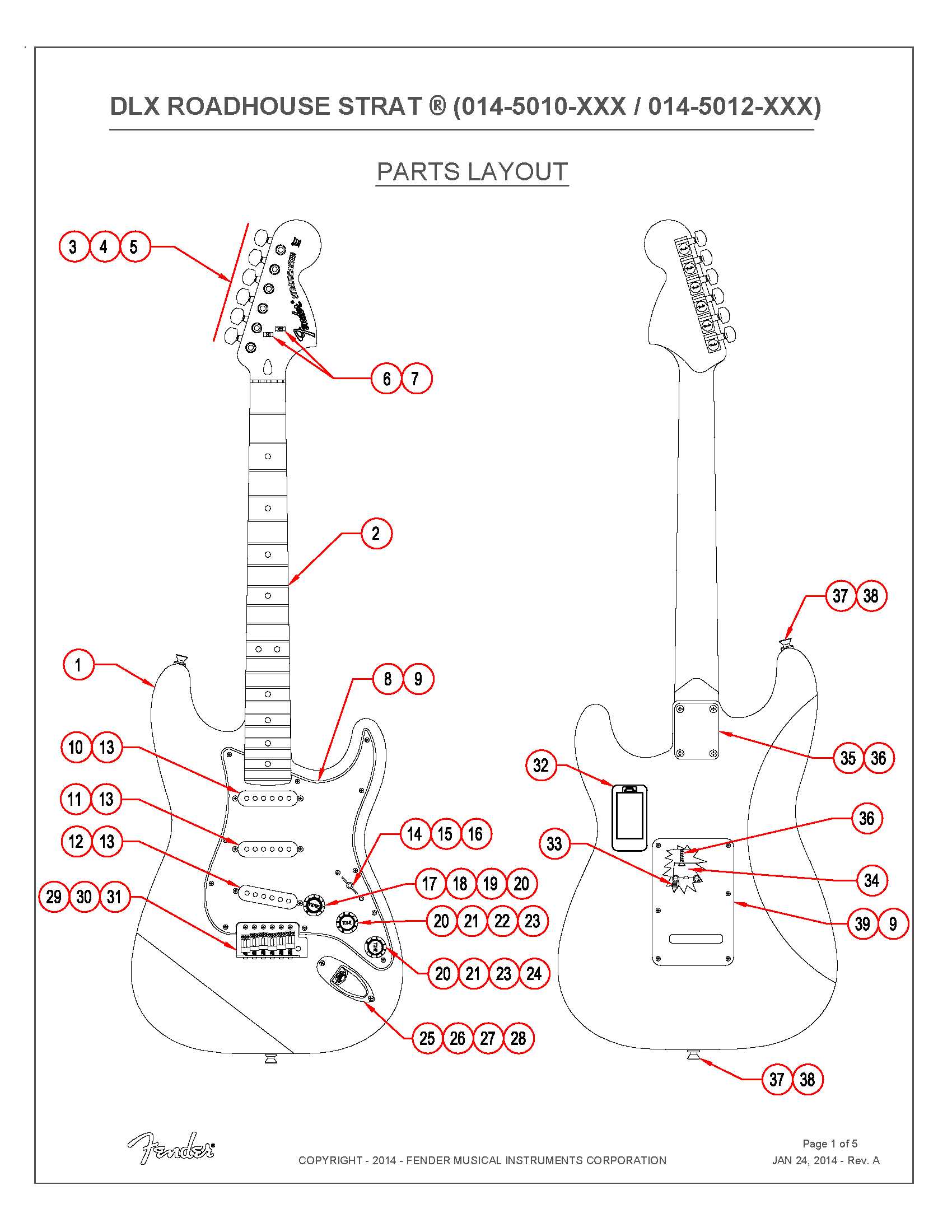 Fender Deluxe Roadhouse Stratocaster 0145010 0145012 Service Manual ...