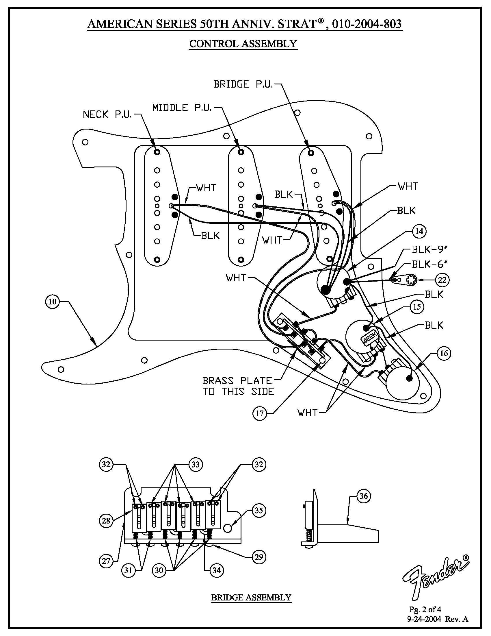 American Series 50th Anniversary Stratocaster Wiring Diagram 0102004803